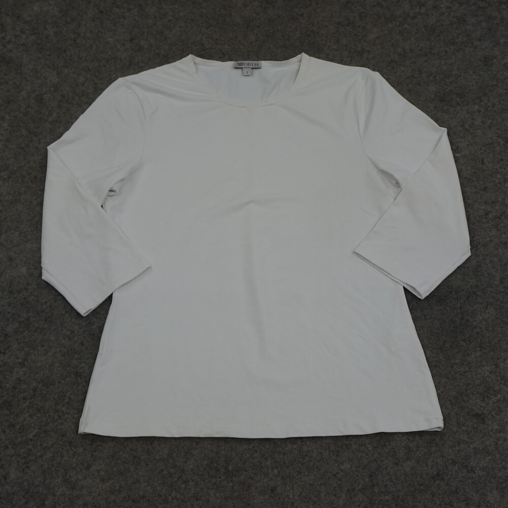 Worth Top Womens Small S White Round Neck Comfort Stretch Solid Casual Business